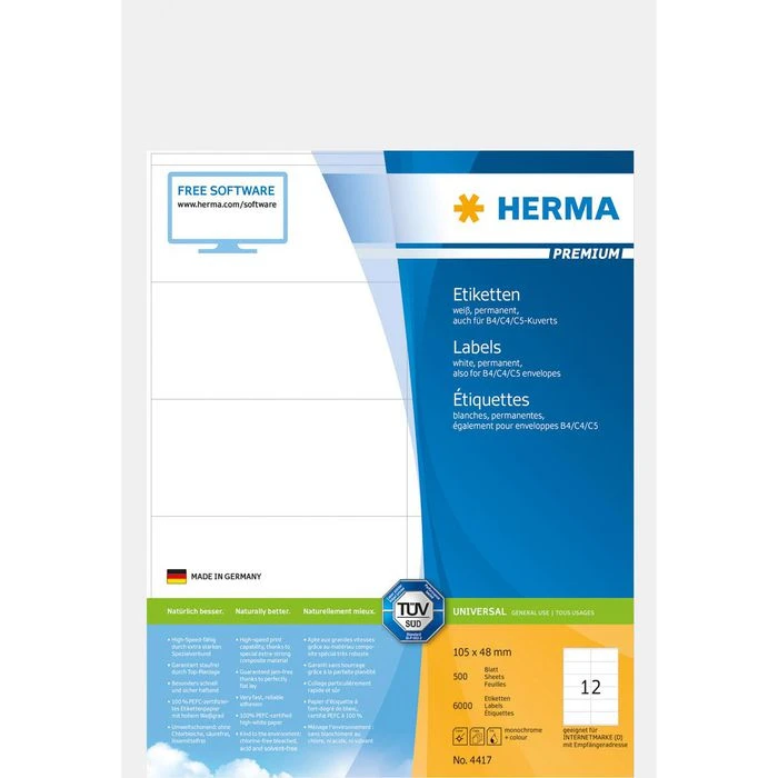 Herma Universaletiketten 4417 Premium, Weiß, 105 X 48mm, 500 Blatt, 6.000 Stück – Bild 4