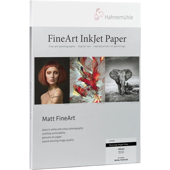 Hahnemühle Inkjet-Papier Photo Rag Bright White FineArt A4, 310 G/m², Matt, Einseitig Bedruckbar, 25 Blatt