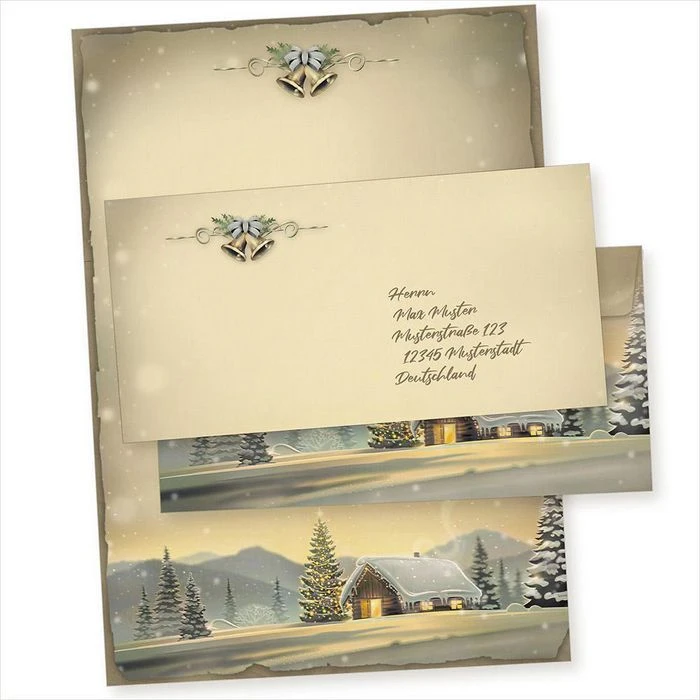 Tatmotive Weihnachtsbriefpapier Glöcknerhütte, Set, A4, 90g/m², 100 Blatt + 100 Umschläge