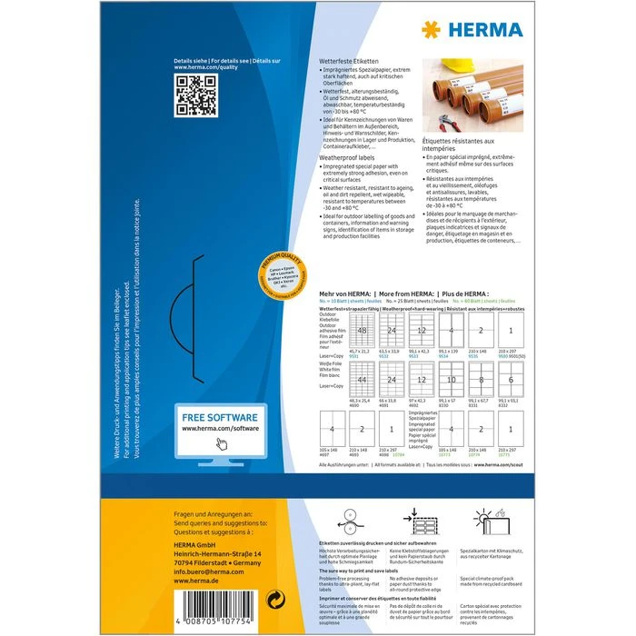 Herma Folienetiketten 10775-2 Special, Weiß Matt, 210 X 297 Mm, Wetterfest, 80 Blatt, 80 Stück – Bild 5