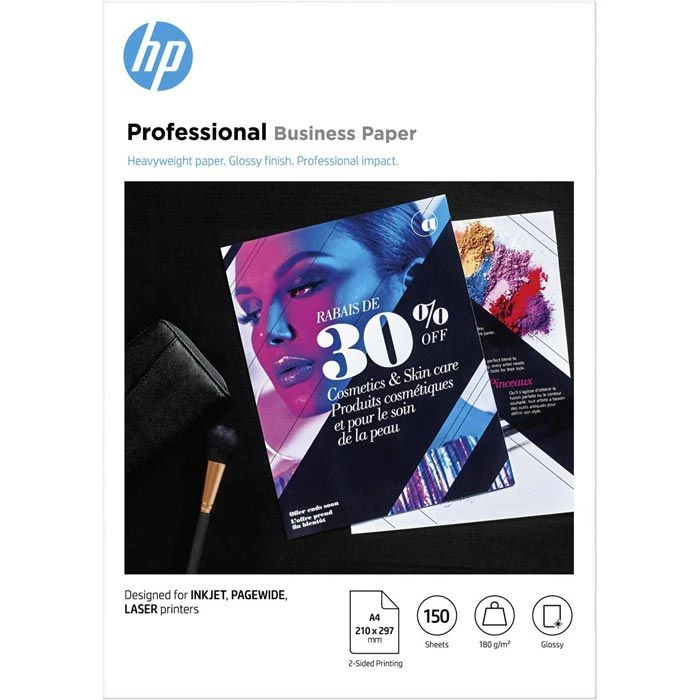 HP Farblaserpapier 3VK91A, Professional Business, Paper, A4, 180g/qm, Glänzend, Hochweiß, 150 Blatt