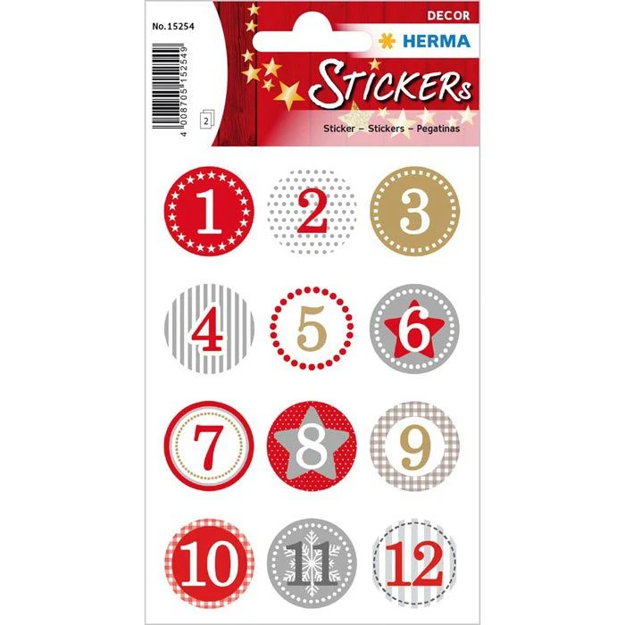 Herma Sticker Decor, 15254, Adventszahlen 1 - 24, 24 Aufkleber 1 Herma Sticker Decor, 15254, Adventszahlen 1 - 24, 24 Aufkleber